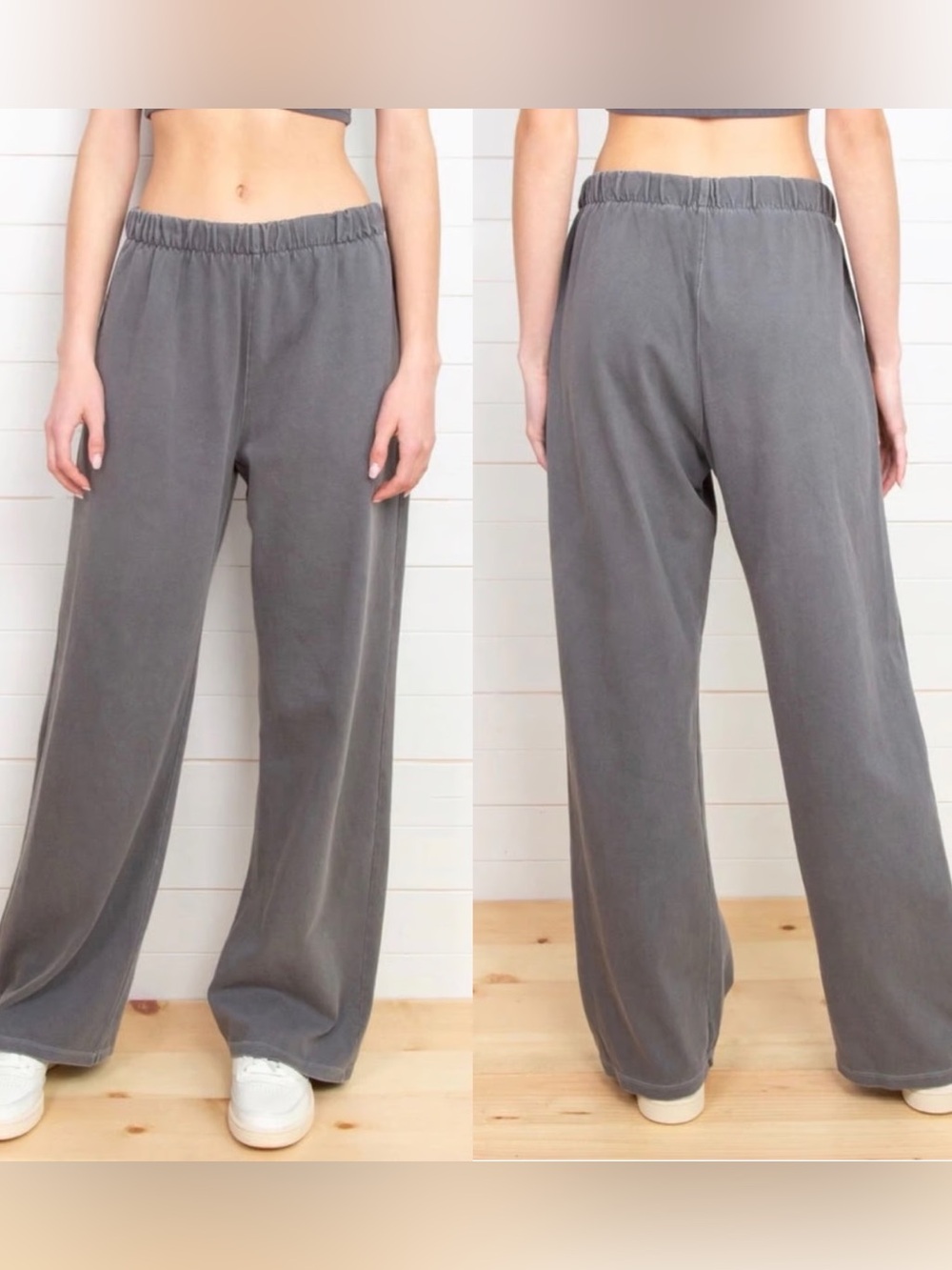 NWOT Brandy Melville Gray Wide-Leg Sweatpants - Picture 4 of 11